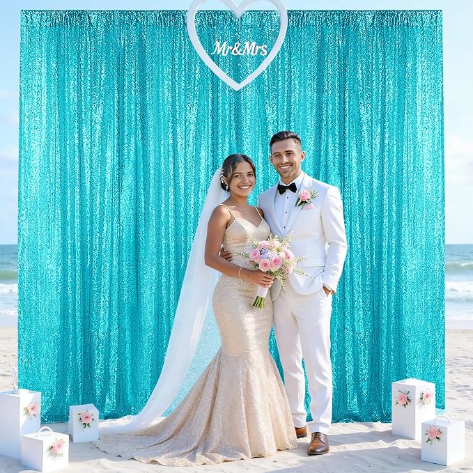 Sugargirl Turquoise Sequin Backdrop Curtain 8FTx8FT Glitter Turquoise - Image 9