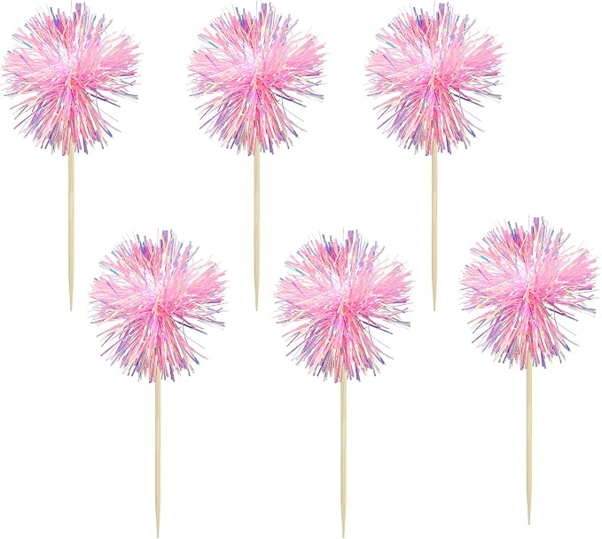 Gyufise 30Pcs Foil Firework Cupcake Toppers Sparkle Tinsel Cake Toppers Tinsel - Image 3