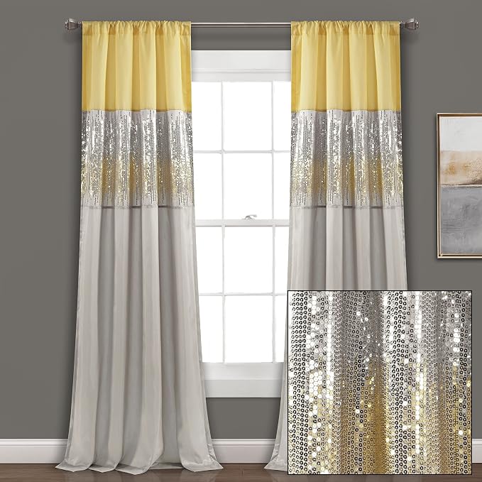 Lush Decor Night Sky Window Curtain Panel, Single 42"W x 95"L Yellow & Gray - Image 8