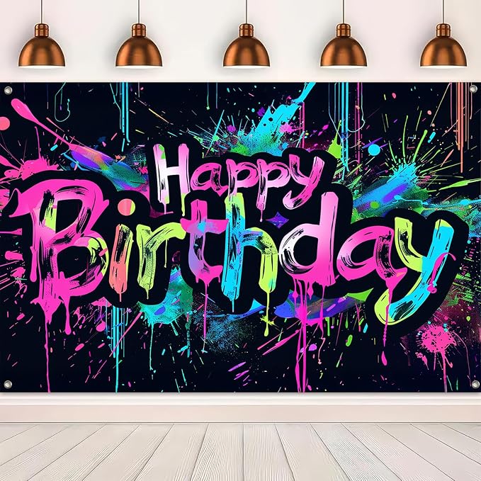 HOMETITUTE Neon Happy Birthday Banner 120x84 Inch Decorations - Image 5