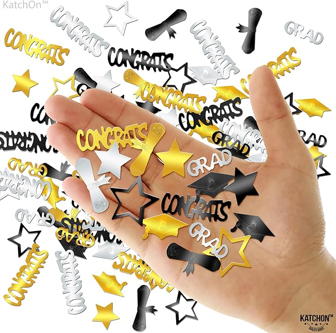 KatchOn, Congrats Grad Graduation Confetti 2025 - Pack of 1000 | Black and Gold Grad Decorations Class of 2025 | Grad Confetti Class of 2025 for Black and Gold Graduation Decorations 2025