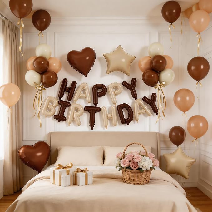 29PC Cream Brown Happy Birthday Balloon Banner, 16Inch 3D Aluminum Letter - Image 3