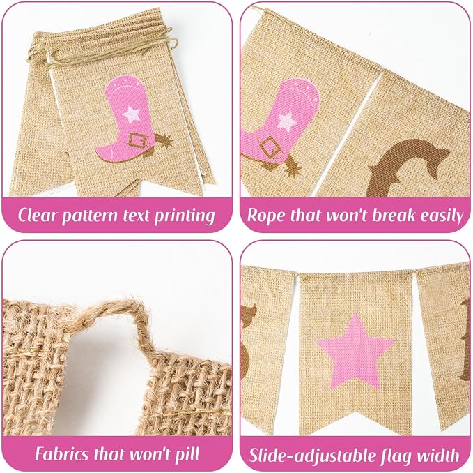 ANGOLIO 2Pcs Western Cowgirl Burlap Banners Baby Shower Themed Party Decoration - Image 3