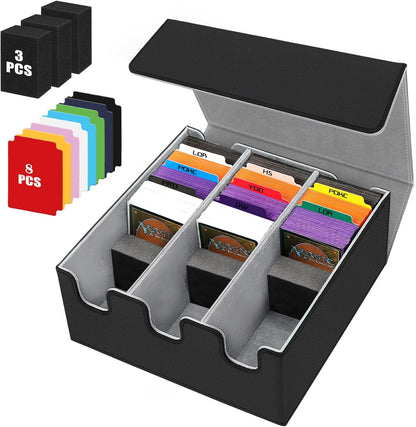 Card Storage Box for Trading Cards, 2100+ Card Deck Case with PU Leather and Magnetic Closure, TCG Storage Box, Suitable for MTG, YuGiOh, and Sports Cards, Includes 8 Card Dividers