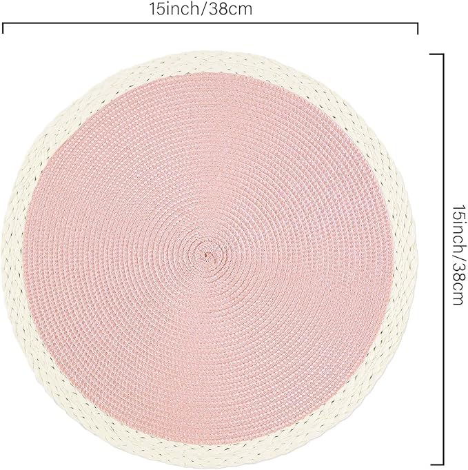 Round Placemats Set of 8, Woven Table Mats, Mint Pink | Braided Paper Edge - Image 2