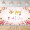 Happy Birthday Banner Pink Birthday Party Backdrop by MDCGFOD