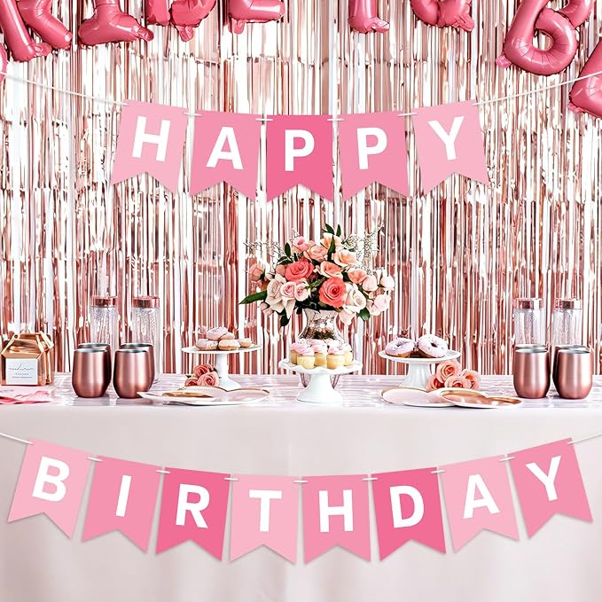 Hooqict Happy Birthday Banner Pink Birthday Decorations - Image 8