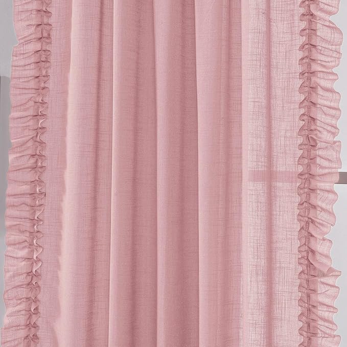 Blush Pink Linen Ruffled Curtains - Image 3