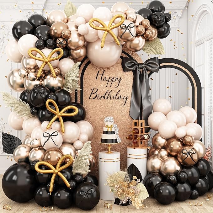 Black and Gold Balloon Arch Garland Kit, Graduation Balloons Black White Sand by Paeyeq