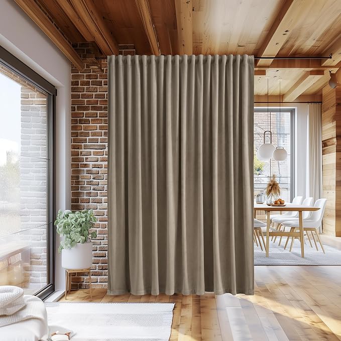 Camel Beige Room Divider Curtains Super Soft Velvet Room Darkening Privacy - Image 4