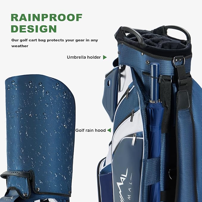 14-Way Golf Cart Bag with Full Length Divider, Premium PU Leather Golf Bag with Plush Top, Magnetic Pocket and Rain Cover for Men