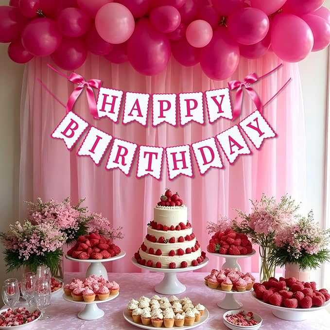 Bow Happy Birthday Banner for Bow Birthday Decorations Bows Garland for Women - Image 7