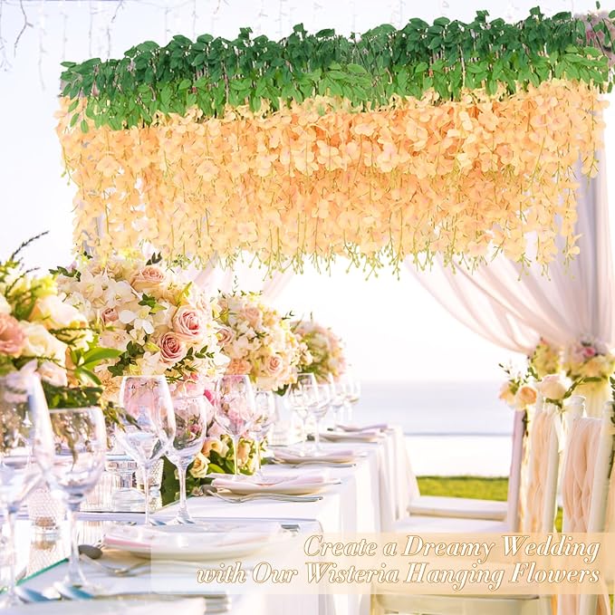 24 Pack Wisteria Hanging Flowers, 3.6 Feet Champagne Wisteria Artificial Flowers - Image 7
