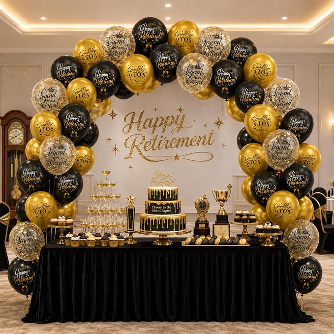 Happy Retirement Balloons Party Decorations, 12 Inch Black and Gold Retirement - Image 6