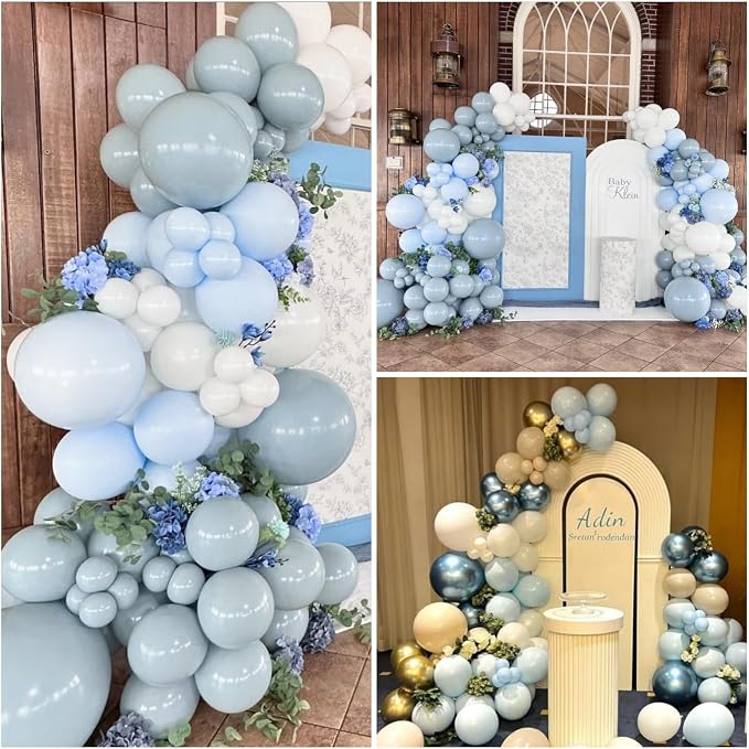 Blue White Sand Balloons Dusty Slate Fog Pastel Metallic Blue Beige Balloon - Image 5