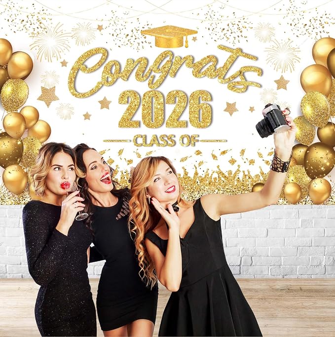 Gold and White Graduation Decorations Congrats Class of 2026 Banner - Image 6
