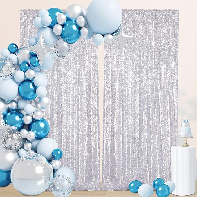 Silver Sequin Backdrop Curtains-2 Panels 4FTx8FT Silver Backdrop - Image 4
