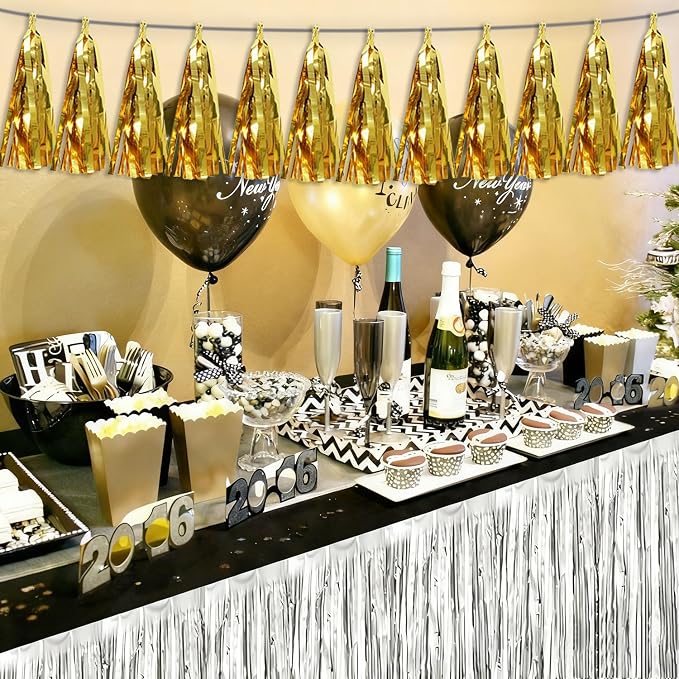 3P Gold Tassel Banner Garland Metallic Foil Fringe Banner Tinsel Tassels - Image 5