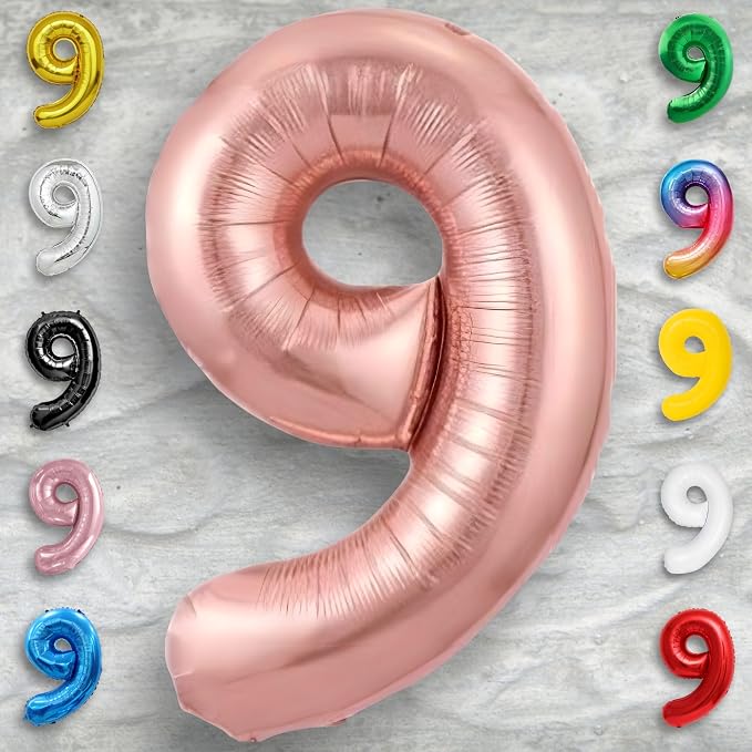 Rose Gold Number Balloon 9 Mylar Foil Macaron Balloons 16 inch - Image 5