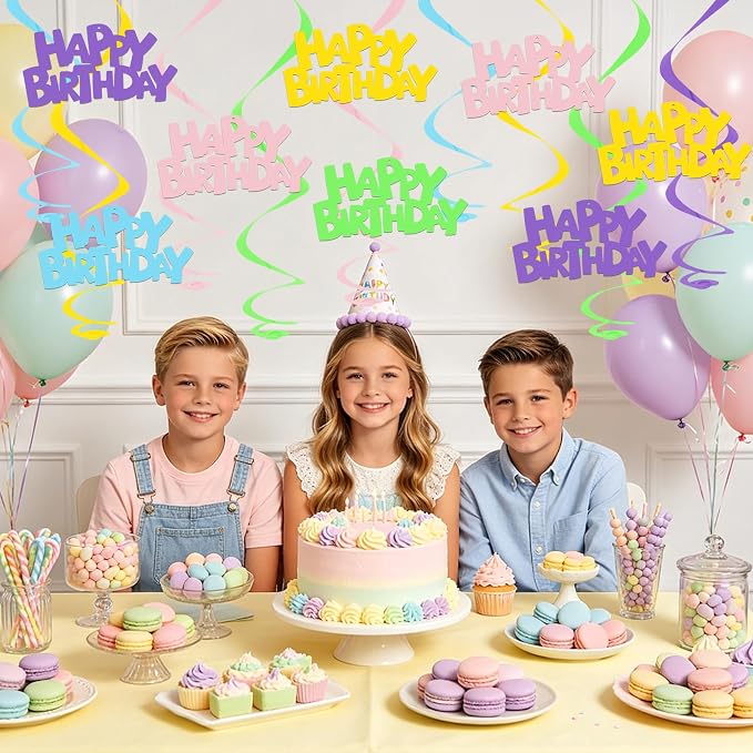 BEISHIDA 15 Pcs Pastel Happy Birthday Hanging Swirl Decorations, Kids Boys - Image 4