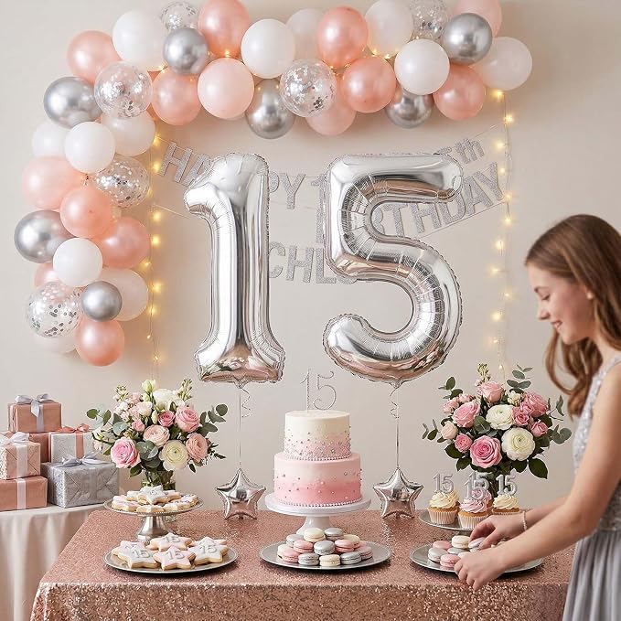Silver Number 15 Balloon 40 Inch, Radiant Foil - Image 6
