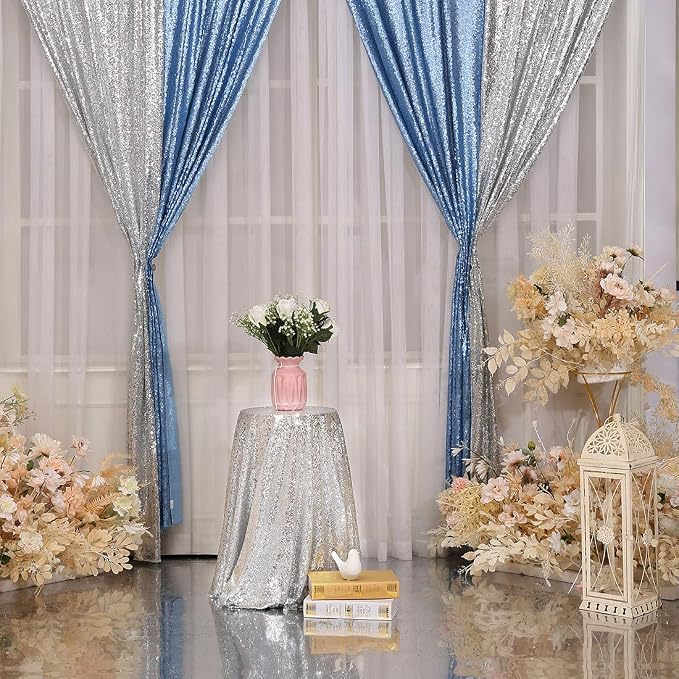 Poise3EHome Baby Blue Sequin Backdrop Curtains, 4 Panels 2FTx8FT Glitter - Image 9