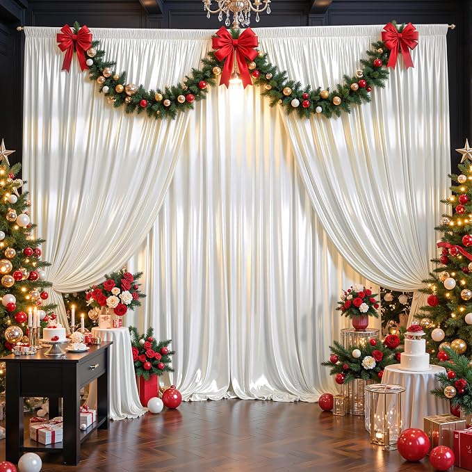 30x10ft Ivory Glitter Backdrop Curtain - Image 4