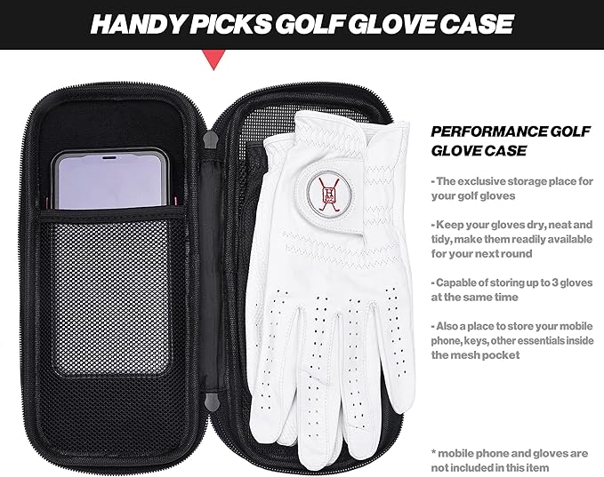 Handy Picks Performance Golf Glove Case - Golf Gloves Holder Case That Protects n Keeps Your Golf Gloves Neat n Dry - Air Flows Through on The Back Cover to Let The Moisture Out