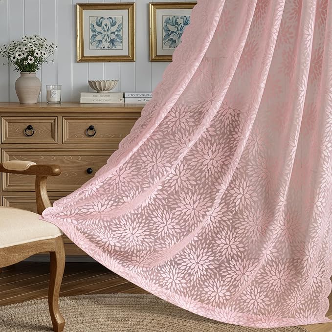 MIULEE Vintage Lace Curtains 90 Inches Long 2 Panels, Victorian Floral - Image 3