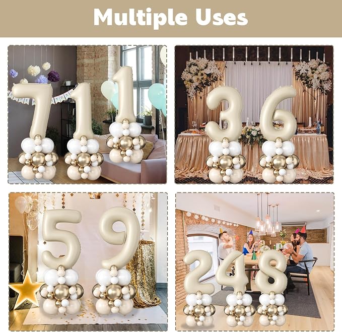 40 Inch Cream Number 3 Balloon for 3rd Birthday Decoration Beige White Sand - Image 5