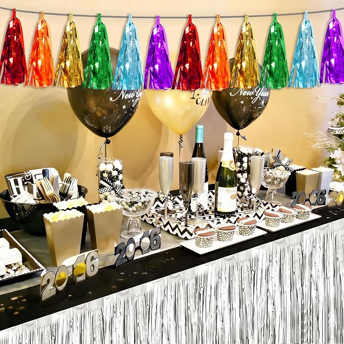 3P Lake Blue Orange-Red-Gold-Silver-Purple Tassel Banner Garland Metallic Foil - Image 7