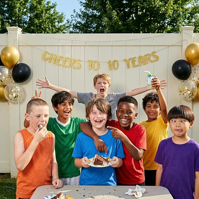 Pre-Strung Cheers to 10 Years Gold Glitter Banner - Image 7