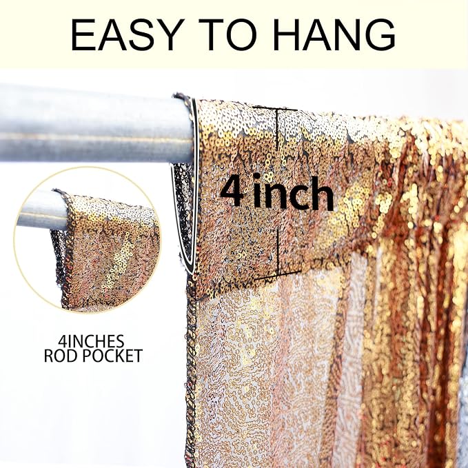 2×8FT-2PCS Black Gold Sequin Backdrop Curtains Panels, Photography Backdrop - Image 5
