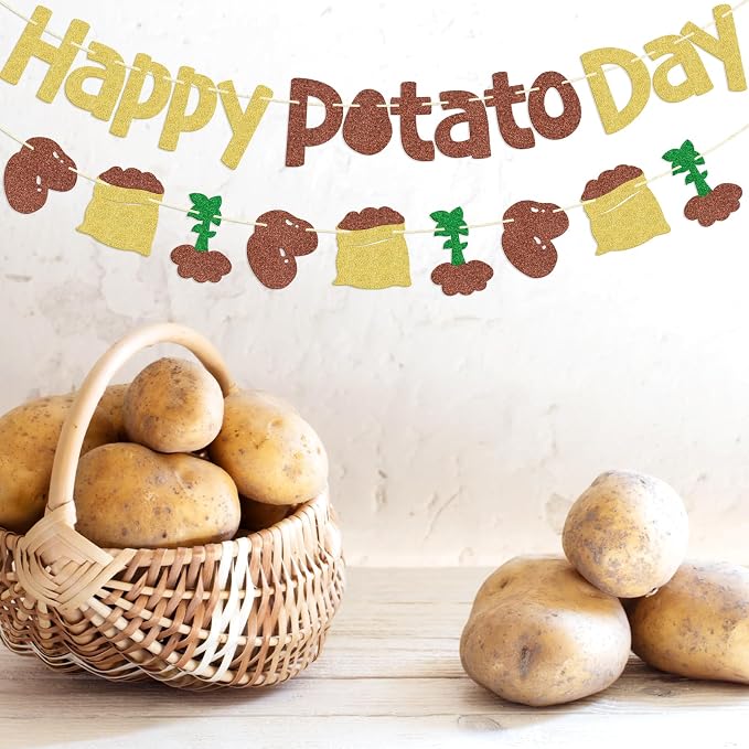 Happy Potato Day Banner, Pre-strung | Brown Glitter Potato Decor - Image 4