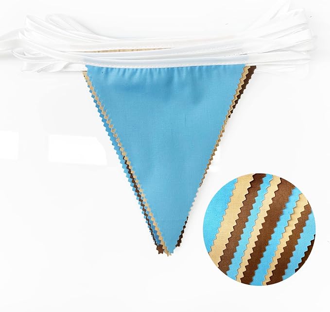 32Ft Brown Blue Party Decorations Brown Blue Pennant Banner Fabric Triangle - Image 2