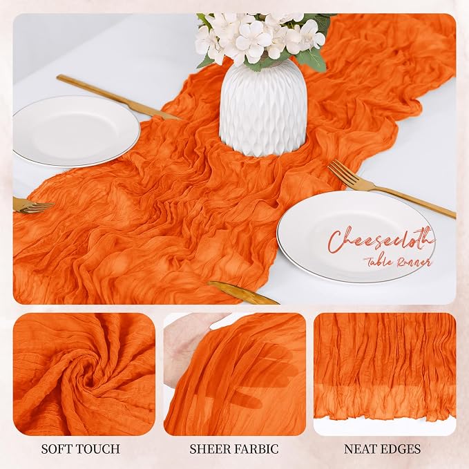 6 Pack Orange Cheesecloth Table Runner 17x108 Inch Semi Sheer Boho Gauze Cheese - Image 3