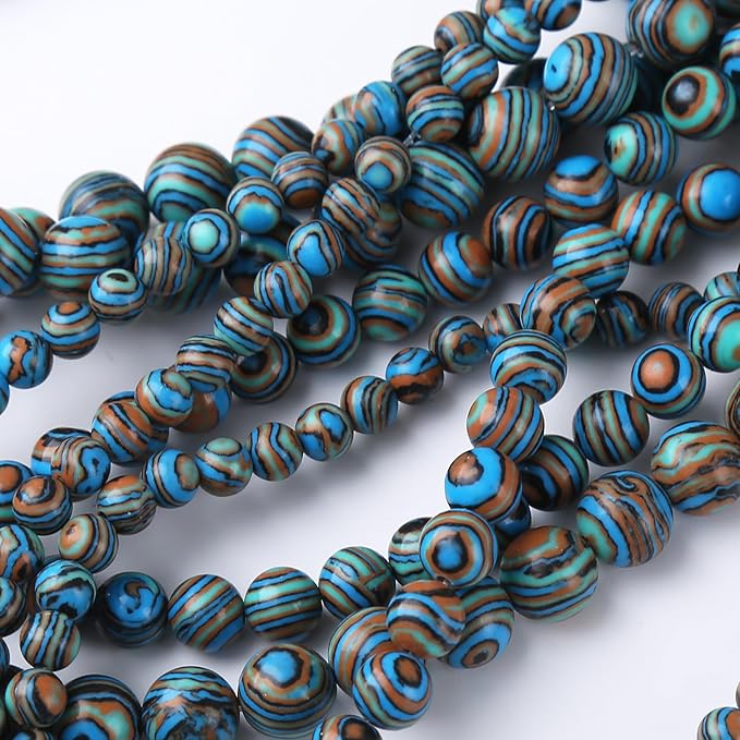 Blue Peacock Turquoise Stone Beads Gemstone Round Crystal Energy Jade Beads Stone Beads for Jewelry Making DIY Bracelet Necklace Jewelry Making 1 Strand 15.5inch 35PCS 10MM