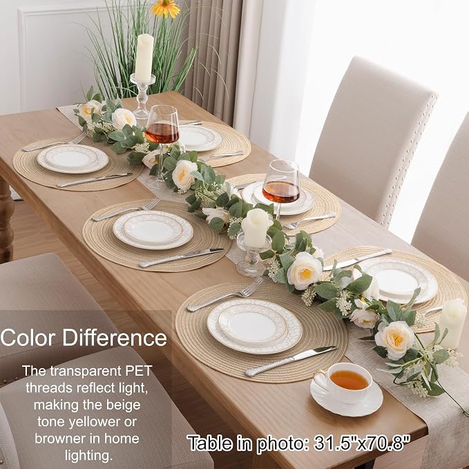 SHACOS 15 inch Round Placemats Set of 6, Cotton Polyester Woven Braided Place - Image 7
