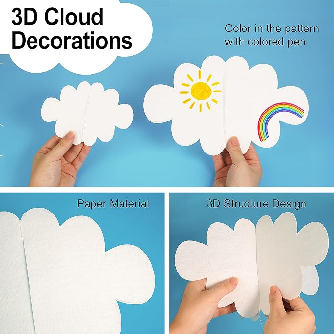 Ayfjovs 18 PCS 3D Cloud Decoration, Artificial Hanging Clouds - Image 3