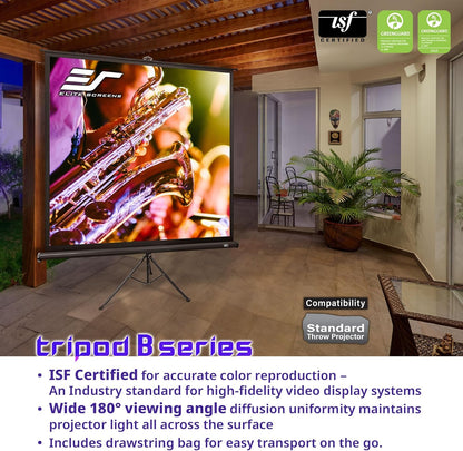 Elite Screens TRIPOD B, 113-INCH, 1:1, Lightweight Pull Up Foldable Stand, Manual, Movie Home Theater Projector Screen, 4K / 8K Ultra HDR 3D Ready, US Based Company 2-YEAR WARRANTY, T113SB, black