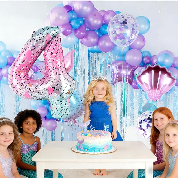 40 Inch Mermaid Number 4 Balloon, Sea Themed Birthday Decorations - Image 5