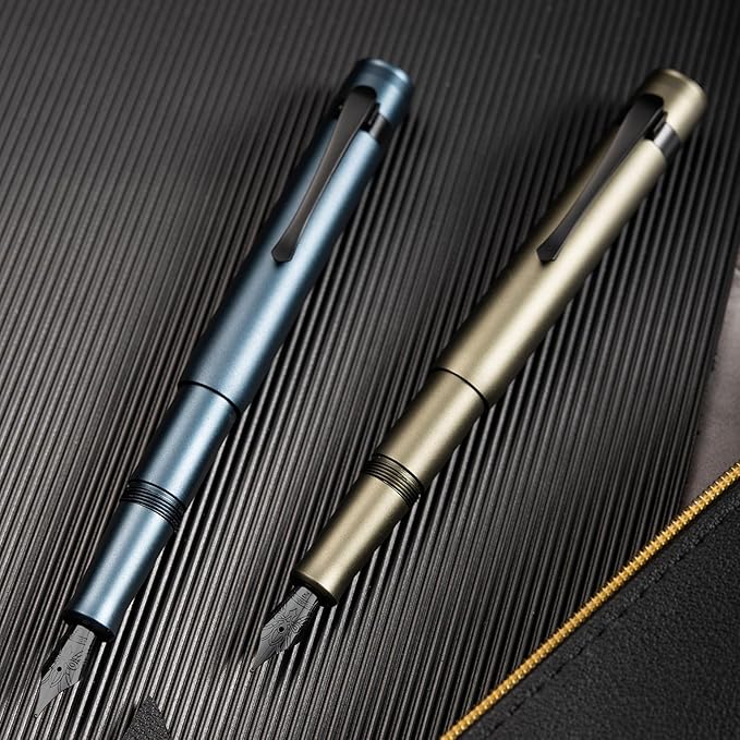 Hongdian M2 Black Forest Mini Fountain Pen, Fine Soft Nib & Sleek Shape Aluminium Short Pocket Travel Pen (Midnight Blue)