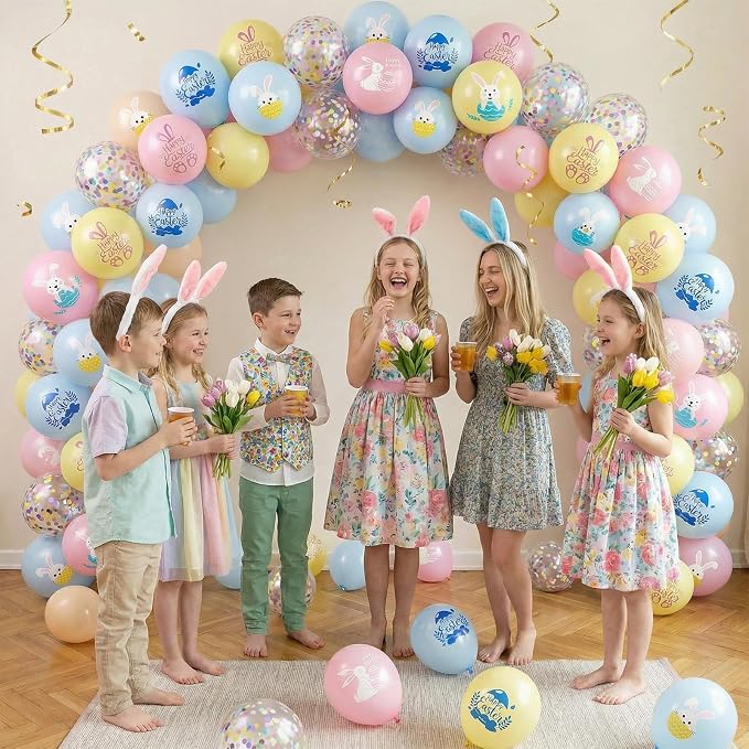 Easter Printed Balloons, 12 Inch Cute Bunny Rabbit Eggs Pastel Confetti - Image 6