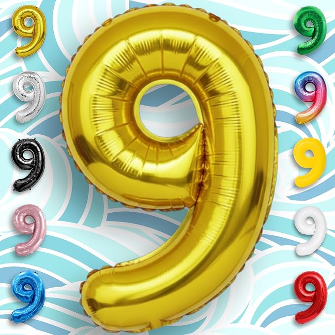 Gold Number Balloon 9 Mylar Foil Balloons 32 inch - Image 4