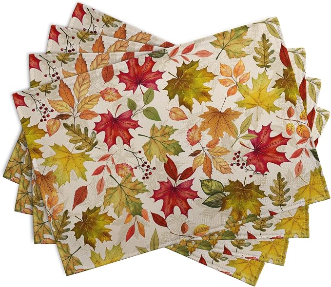Fall Maple Leaves Placemats Set of 4 12x18 Inch Thanksgiving Autumn Colorful - Image 2