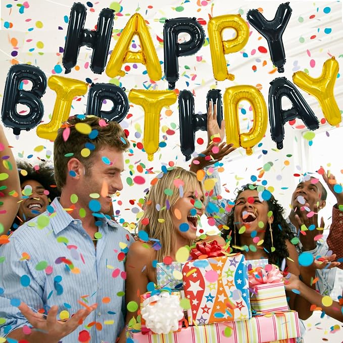 TONIFUL 16 Inch Black Gold Happy Birthday Balloons Banner Decor - Image 6