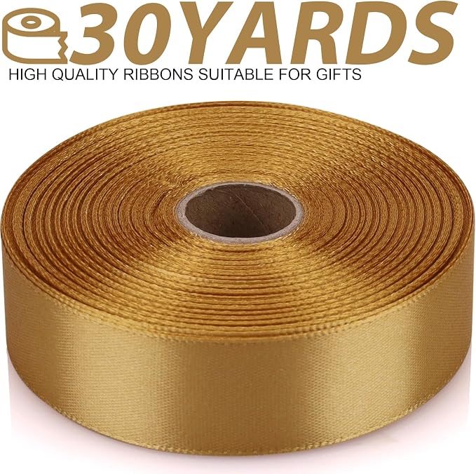 7/8 Inch 30 Yards Champagne Gold Satin Craft Ribbon-Single Face Polyester Ribbon - Image 2