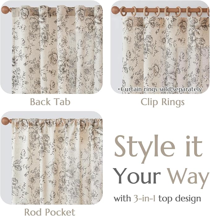 jinchan Floral Linen Curtains Lined 108 Inch Farmhouse Back Tab 2 Panels | - Image 6