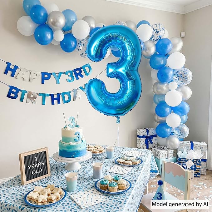 Light Blue Number 3 Balloon 40 Inch, Foil Numeral - Image 7