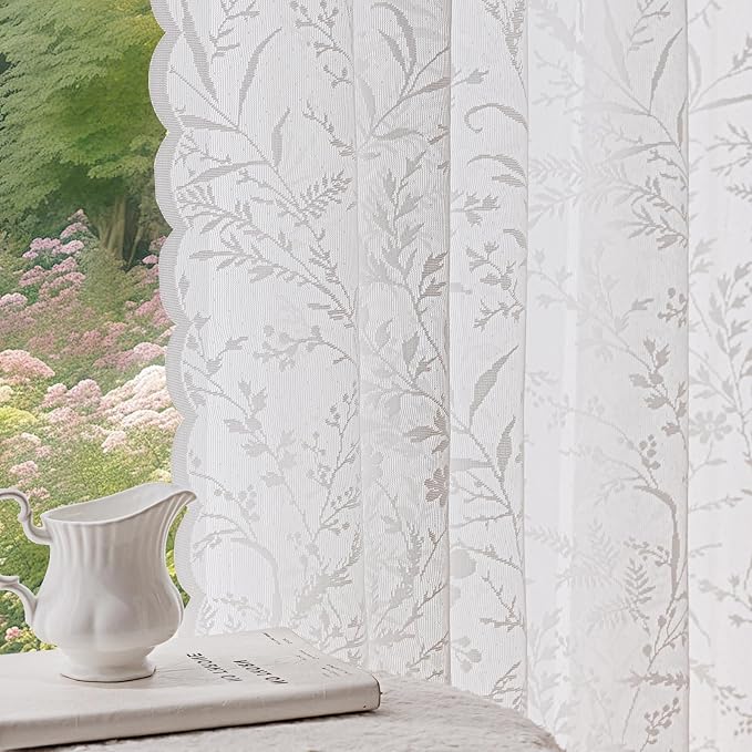 Anmao Vintage Lace Curtains 84 Inches Long 2 Panels Set, Romantic Elegant Light by Anmao
